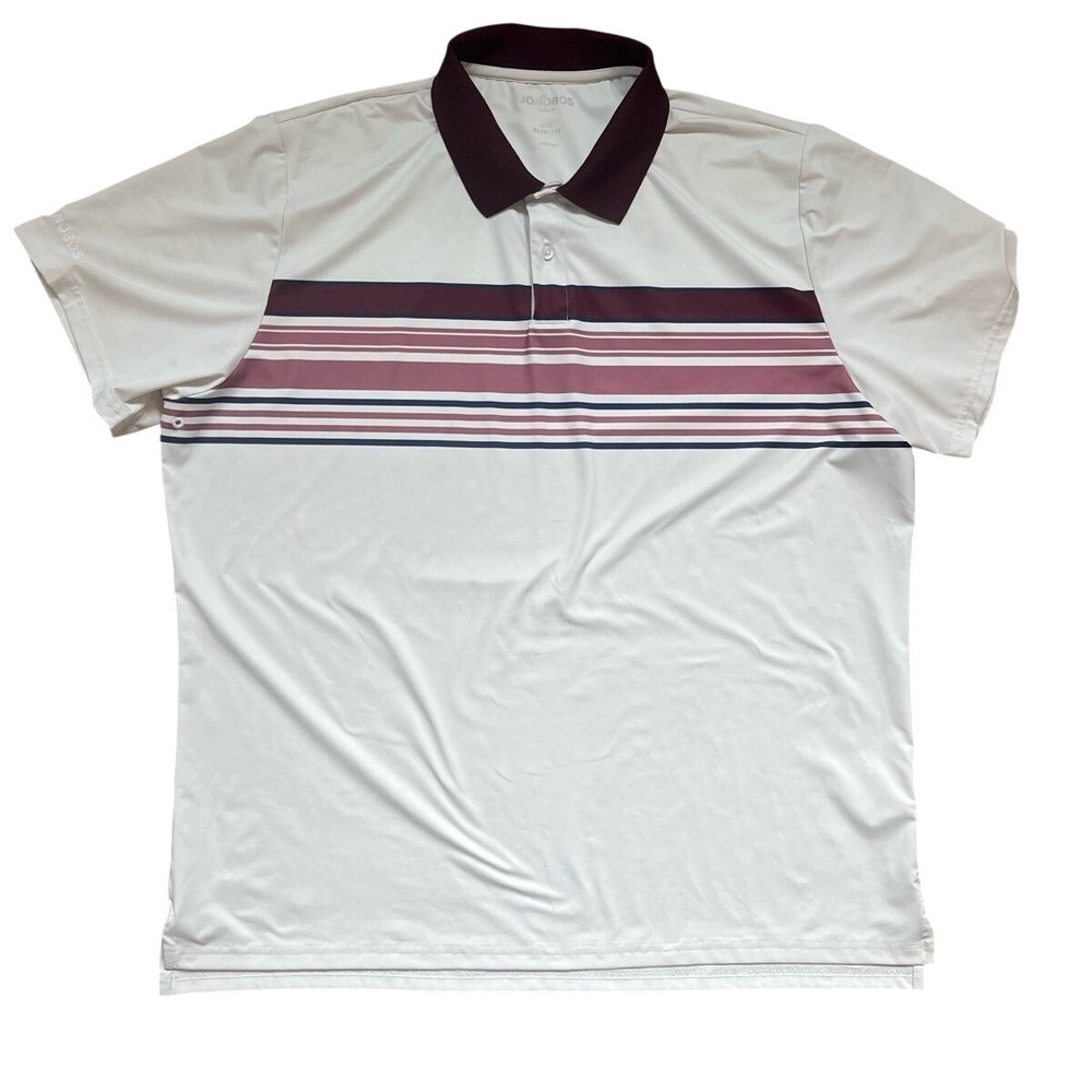 Bonobos Golf Polo Shirt White Burgundy Striped Slim Fit Mens XXL